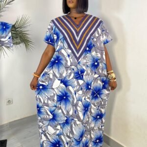 Robe wax bleu et blanc floral C20