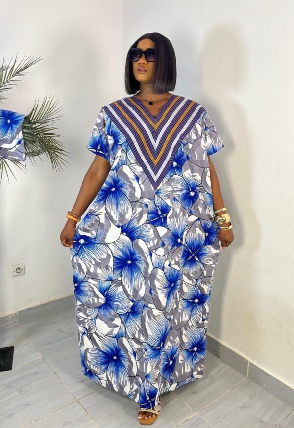 Robe wax bleu et blanc floral