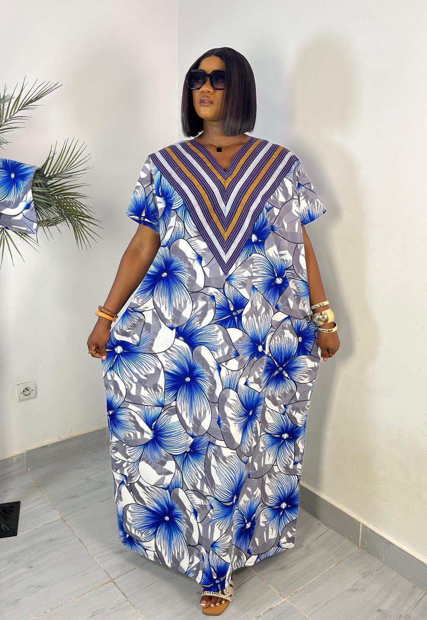 Robe wax bleu et blanc floral