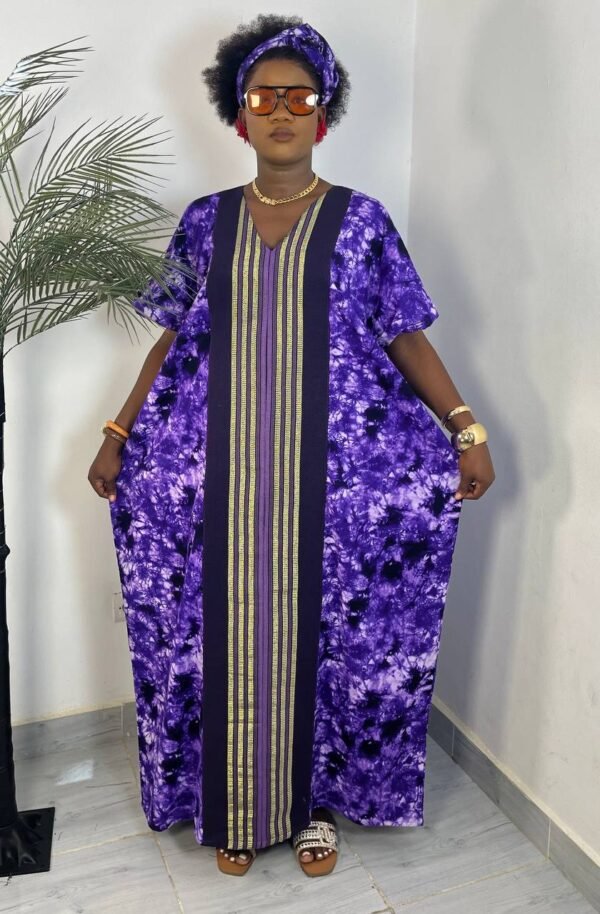 Robe longue wax violette femme Côte d’Ivoire