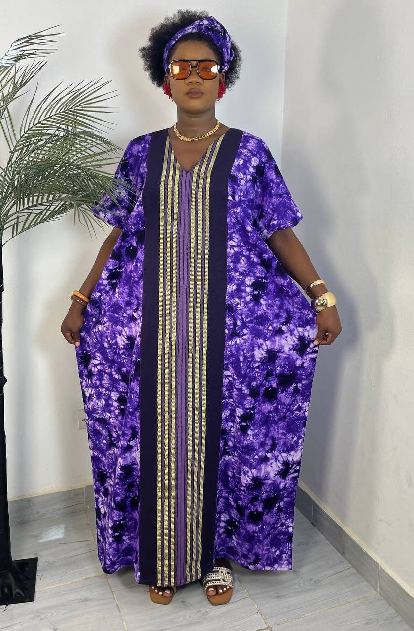 Robe longue wax violette femme Côte d’Ivoire